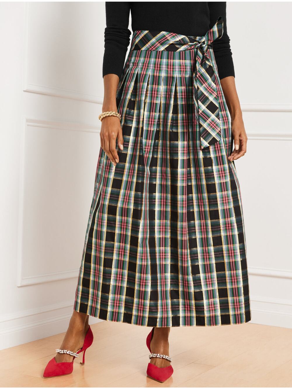 Talbots Metallic Plaid Taffeta Patio Skirt